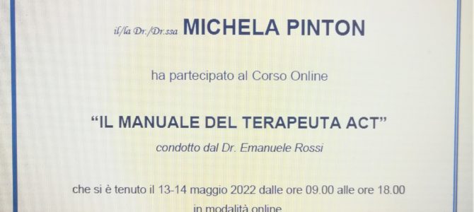 FORMAZIONE: IL MANUALE DEL TERAPEUTA ACT